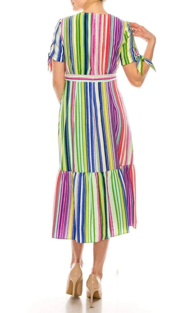 Maggy London - G4464M Stripe Print Tie Waist A-Line Dress Cocktail Dresses 8 Maggy London - G4464M Stripe Print Tie Waist A-Line Dress Cocktail Dresses