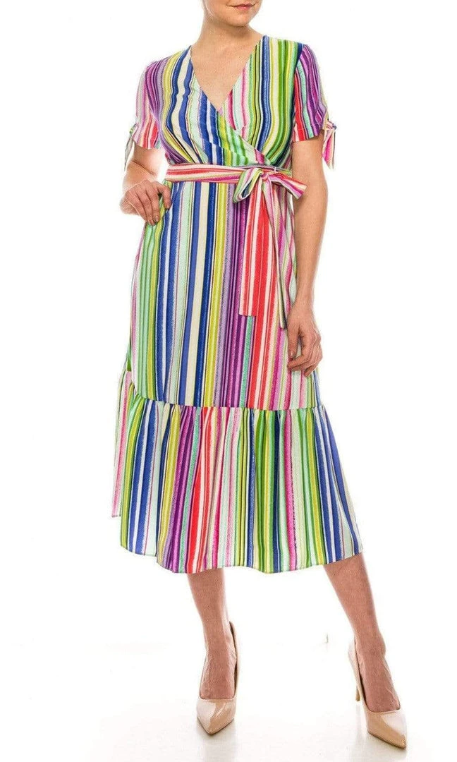 Maggy London - G4464M Stripe Print Tie Waist A-Line Dress Cocktail Dresses 7 Maggy London - G4464M Stripe Print Tie Waist A-Line Dress Cocktail Dresses