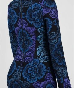 Maggy London - GSF03M Long Sleeve Floral Print Midi Dress - 1 Pc Navy Blue In Size 4 Available