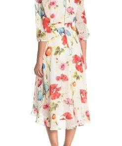 Maison Tara - 91039M Tea Length Floral Faux Wrap Dress Cocktail Dresses 5 Maison Tara - 91039M Tea Length Floral Faux Wrap Dress Cocktail Dresses