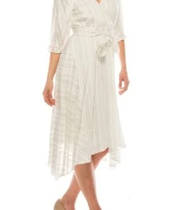 Maison Tara - 91053M Tea Length Pinstripe Print A-Line Dress