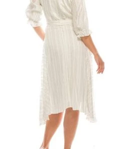 Maison Tara - 91053M Tea Length Pinstripe Print A-Line Dress