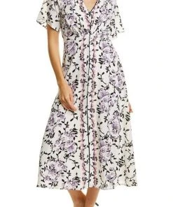 Maison Tara - 91062M Floral Print Buttoned A-Line Dress Cocktail Dresses