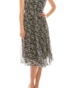 Cocktail Dresses Maison Tara - 91087M Knee Length Cutout Ornate Zebra Print Dress
