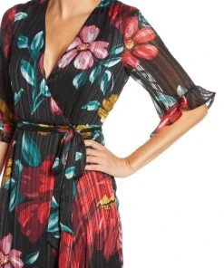 Maison Tara - 91125M Tea Length Floral Metallic Wrap Style Dress Cocktail Dresses 9 Maison Tara - 91125M Tea Length Floral Metallic Wrap Style Dress Cocktail Dresses