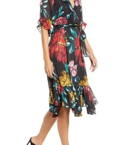 Maison Tara - 91125M Tea Length Floral Metallic Wrap Style Dress Cocktail Dresses 8 Maison Tara - 91125M Tea Length Floral Metallic Wrap Style Dress Cocktail Dresses