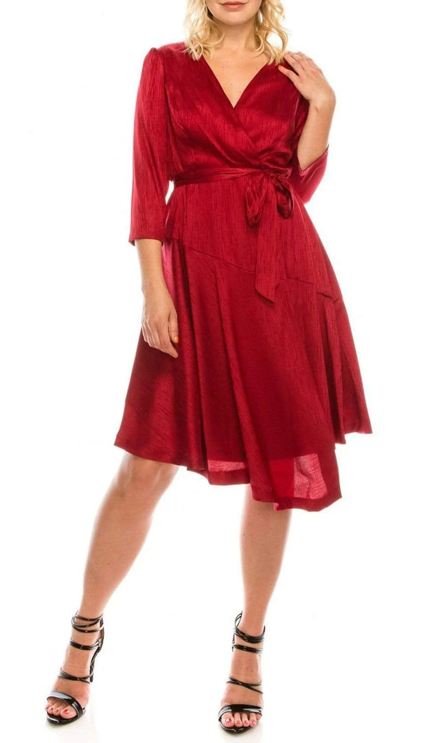Maison Tara - 91143M Three Quarter Sleeve Twill Faux Wrap Dress Cocktail Dresses 7 Maison Tara - 91143M Three Quarter Sleeve Twill Faux Wrap Dress Cocktail Dresses