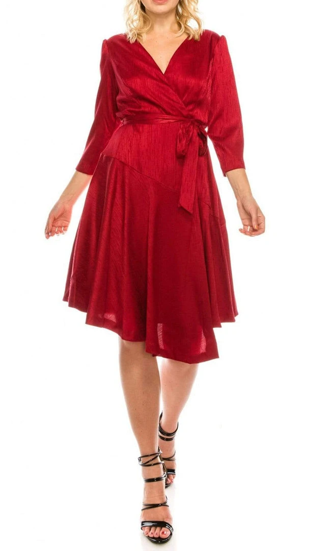 Maison Tara - 91143M Three Quarter Sleeve Twill Faux Wrap Dress Cocktail Dresses 10 Maison Tara - 91143M Three Quarter Sleeve Twill Faux Wrap Dress Cocktail Dresses