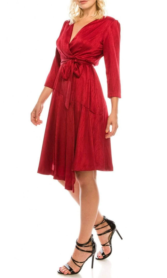Maison Tara - 91143M Three Quarter Sleeve Twill Faux Wrap Dress Cocktail Dresses 9 Maison Tara - 91143M Three Quarter Sleeve Twill Faux Wrap Dress Cocktail Dresses