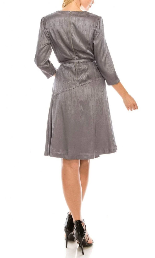 Maison Tara - 91143M Three Quarter Sleeve Twill Faux Wrap Dress Cocktail Dresses 4 Maison Tara - 91143M Three Quarter Sleeve Twill Faux Wrap Dress Cocktail Dresses