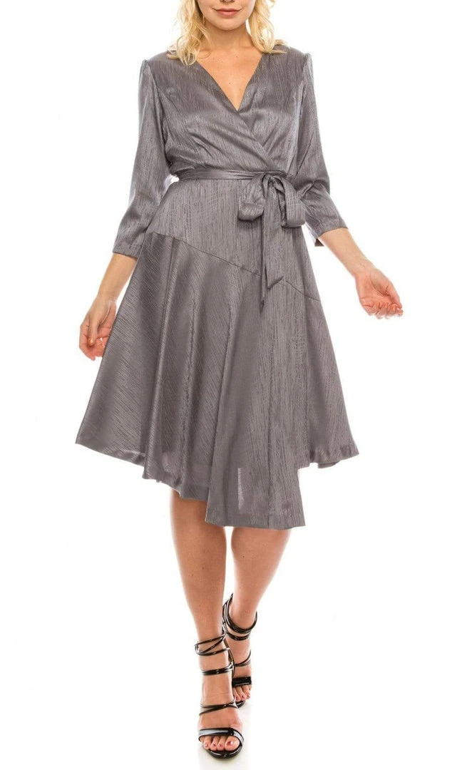 Maison Tara - 91143M Three Quarter Sleeve Twill Faux Wrap Dress Cocktail Dresses 6 Maison Tara - 91143M Three Quarter Sleeve Twill Faux Wrap Dress Cocktail Dresses