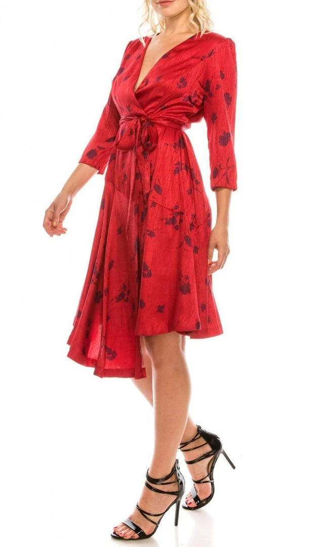 Maison Tara - 91143M Three Quarter Sleeve Twill Faux Wrap Dress Cocktail Dresses 13 Maison Tara - 91143M Three Quarter Sleeve Twill Faux Wrap Dress Cocktail Dresses