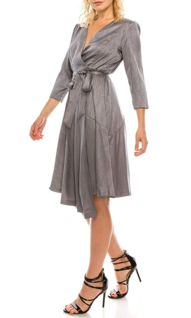 Maison Tara - 91143M Three Quarter Sleeve Twill Faux Wrap Dress Cocktail Dresses 5 Maison Tara - 91143M Three Quarter Sleeve Twill Faux Wrap Dress Cocktail Dresses