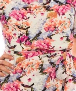 Maison Tara - 91283M Tea Length Flutter Sleeve Floral Dress Cocktail Dresses