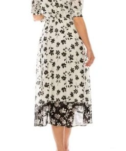 Maison Tara - 95014M Floral Print V Neck Faux Wrap Dress 9 Maison Tara - 95014M Floral Print V Neck Faux Wrap Dress