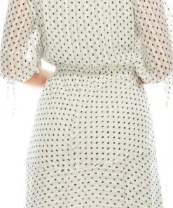 Maison Tara - 95043M Tea Length Polkadot Button Down Dress