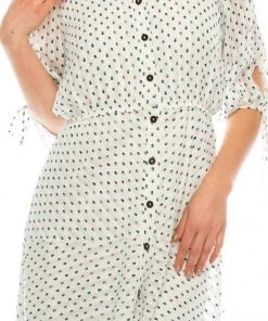Maison Tara - 95043M Tea Length Polkadot Button Down Dress