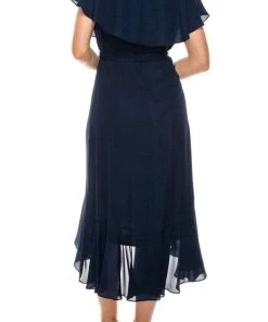 Maison Tara - 95071M Cape Sleeved Illusion Wrap Ruffle Dress