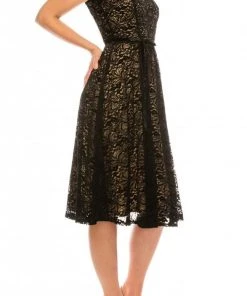 Maison Tara - 95183M Cap Sleeve Velveted Lace A-Line Dress 8 Maison Tara - 95183M Cap Sleeve Velveted Lace A-Line Dress