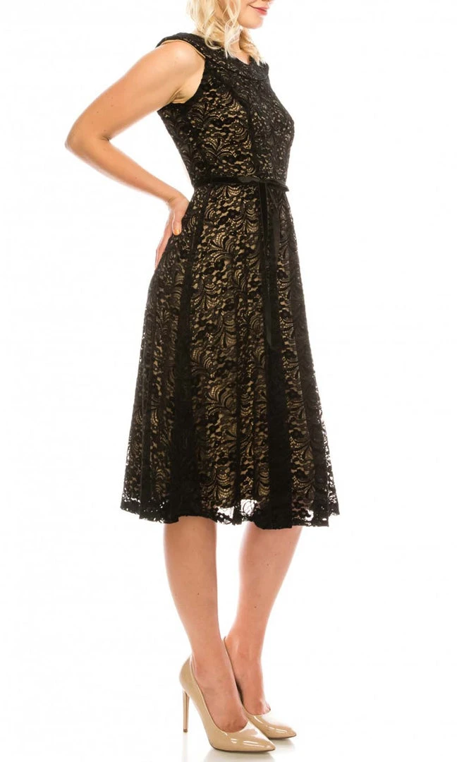 Maison Tara - 95183M Cap Sleeve Velveted Lace A-Line Dress 5 Maison Tara - 95183M Cap Sleeve Velveted Lace A-Line Dress