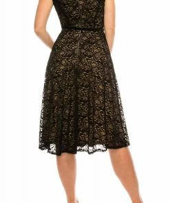 Maison Tara - 95183M Cap Sleeve Velveted Lace A-Line Dress 7 Maison Tara - 95183M Cap Sleeve Velveted Lace A-Line Dress