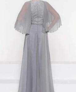 Formal Gowns Marsoni By Colors - Asymmetrical Caped Sleeve Chiffon Gown M230