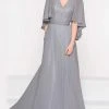 Formal Gowns Marsoni By Colors - Asymmetrical Caped Sleeve Chiffon Gown M230 1 Formal Gowns Marsoni By Colors - Asymmetrical Caped Sleeve Chiffon Gown M230