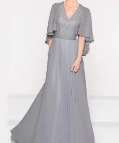 Formal Gowns Marsoni By Colors - Asymmetrical Caped Sleeve Chiffon Gown M230