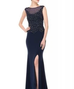 Formal Gowns Marsoni By Colors - Beaded Baroque Illusion Gown M155 - 1 Pc Charcoal Grey In Size 12 Available