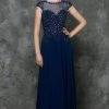 Marsoni By Colors Beaded Illusion A-Line Gown M181 - 1 Pc Navy In Size 18 Available Formal Gowns