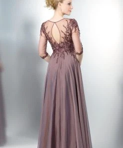 Marsoni By Colors Bedazzled Illusion Bateau A-line Dress M102 - 3 Pc Navy And Cappuccino In Sizes 8 And 22 Available