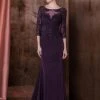 Marsoni By Colors Lace Ornate Quarter Sleeve Illusion Gown - 1 Pc Eggplant In Size 12 Available Formal Gowns