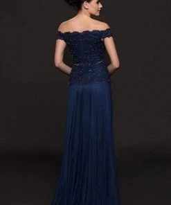 Marsoni By Colors - M213 Embellished Off-Shoulder A-line Dress 9 Marsoni By Colors - M213 Embellished Off-Shoulder A-line Dress