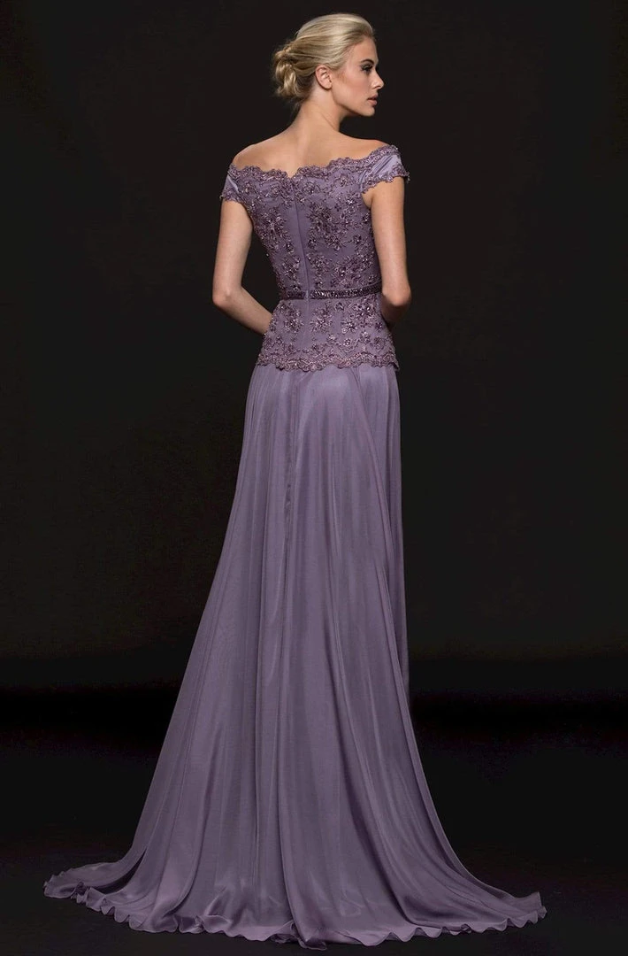 Marsoni By Colors - M213 Embellished Off-Shoulder A-line Dress 4 Marsoni By Colors - M213 Embellished Off-Shoulder A-line Dress