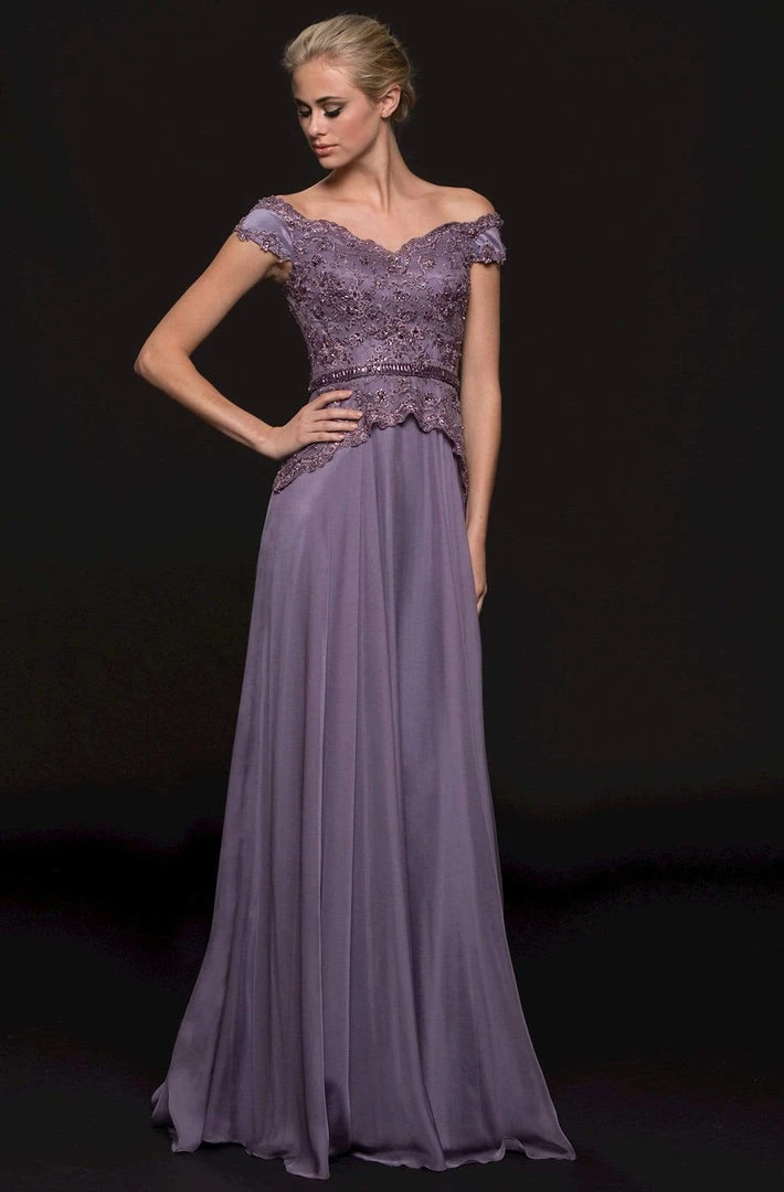 Marsoni By Colors - M213 Embellished Off-Shoulder A-line Dress 3 Marsoni By Colors - M213 Embellished Off-Shoulder A-line Dress