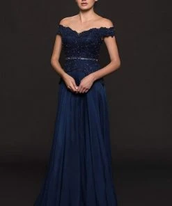 Marsoni By Colors - M213 Embellished Off-Shoulder A-line Dress 8 Marsoni By Colors - M213 Embellished Off-Shoulder A-line Dress