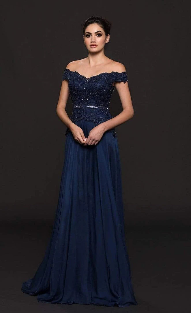 Marsoni By Colors - M213 Embellished Off-Shoulder A-line Dress 5 Marsoni By Colors - M213 Embellished Off-Shoulder A-line Dress