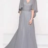Marsoni By Colors - M230 Asymmetrical Caped Sleeve Chiffon Gown Formal Gowns