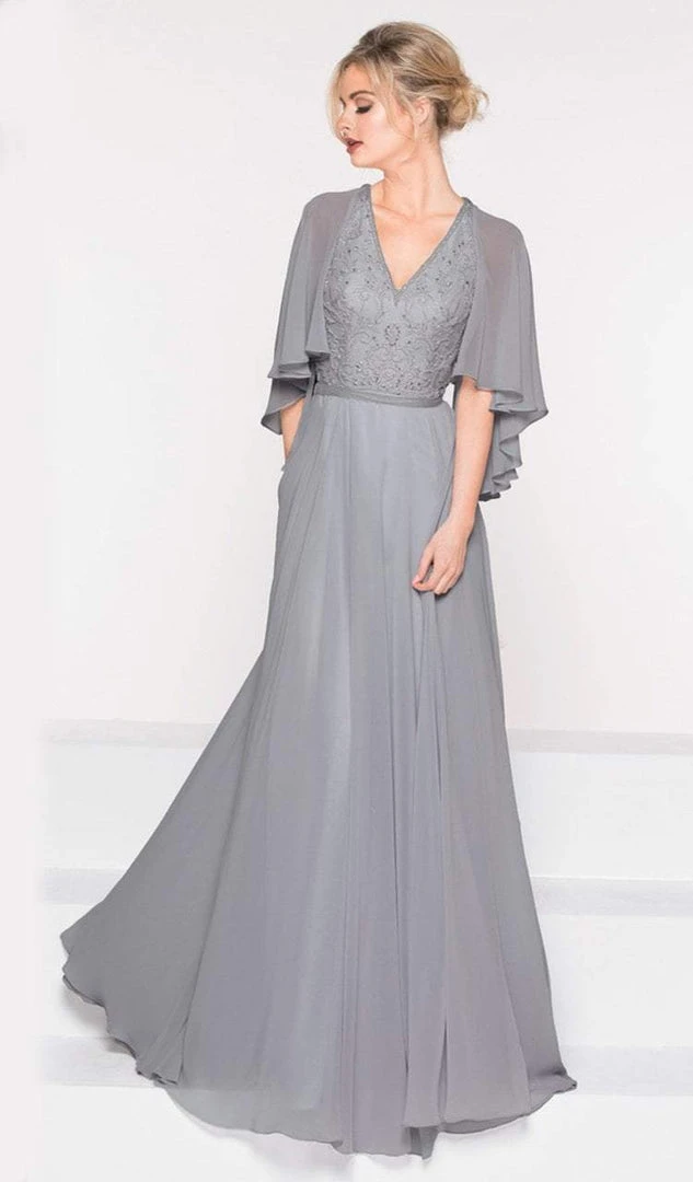 Marsoni By Colors - M230 Asymmetrical Caped Sleeve Chiffon Gown Formal Gowns 3 Marsoni By Colors - M230 Asymmetrical Caped Sleeve Chiffon Gown Formal Gowns
