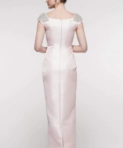 Formal Gowns Marsoni By Colors - MV1004 Jewel Beaded Shoulders Satin Column Gown