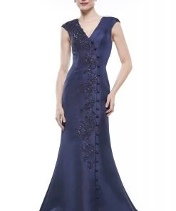 Marsoni By Colors - MV1007 Embroidered Plunging V-neck Mermaid Dress Formal Gowns