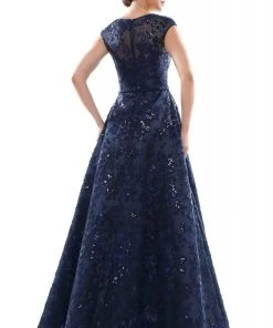 Marsoni By Colors - MV1012 Sequined Rosette Embroidered Long Gown Formal Gowns 9 Marsoni By Colors - MV1012 Sequined Rosette Embroidered Long Gown Formal Gowns