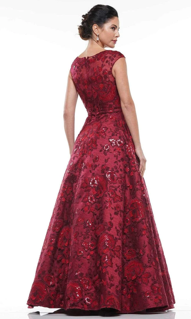Marsoni By Colors - MV1012 Sequined Rosette Embroidered Long Gown Formal Gowns 8 Marsoni By Colors - MV1012 Sequined Rosette Embroidered Long Gown Formal Gowns