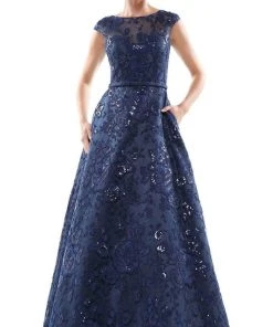 Marsoni By Colors - MV1012 Sequined Rosette Embroidered Long Gown Formal Gowns