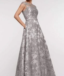 Marsoni By Colors - MV1012 Sequined Rosette Embroidered Long Gown Formal Gowns 10 Marsoni By Colors - MV1012 Sequined Rosette Embroidered Long Gown Formal Gowns