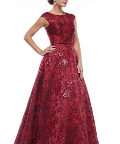 Marsoni By Colors - MV1012 Sequined Rosette Embroidered Long Gown Formal Gowns 12 Marsoni By Colors - MV1012 Sequined Rosette Embroidered Long Gown Formal Gowns