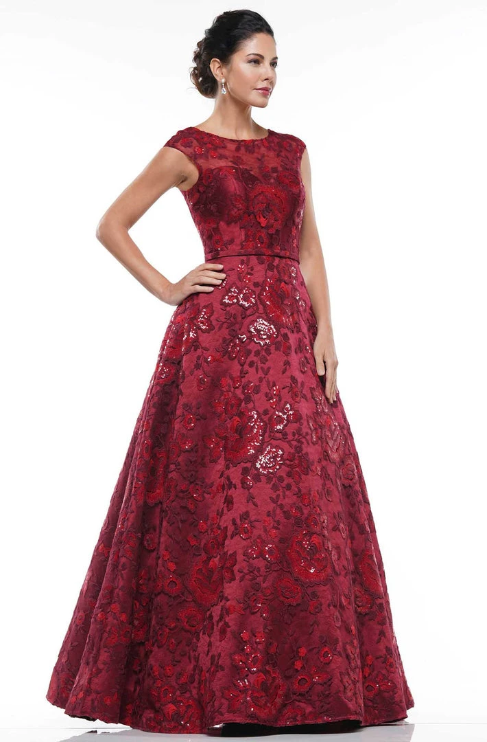 Marsoni By Colors - MV1012 Sequined Rosette Embroidered Long Gown Formal Gowns 7 Marsoni By Colors - MV1012 Sequined Rosette Embroidered Long Gown Formal Gowns