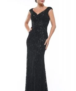 Formal Gowns Marsoni By Colors - MV1019 Cap Sleeve Beaded Lace Sheath Gown