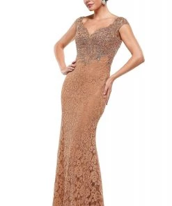 Formal Gowns Marsoni By Colors - MV1019 Cap Sleeve Beaded Lace Sheath Gown 7 Formal Gowns Marsoni By Colors - MV1019 Cap Sleeve Beaded Lace Sheath Gown
