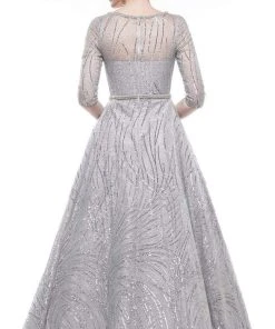 Formal Gowns Marsoni By Colors - MV1020 Sequined Quarter Length Sleeve A-line Gown 7 Formal Gowns Marsoni By Colors - MV1020 Sequined Quarter Length Sleeve A-line Gown